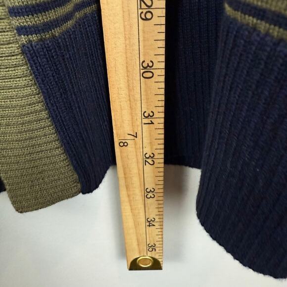 Talbots Cardigan Womens Medium Petite Green Striped 100% Pima Cotton Open Long - Picture 8 of 8